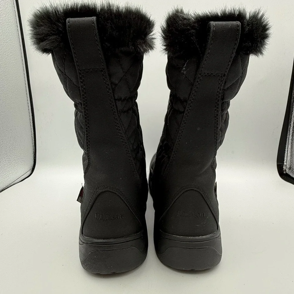LL Bean Tek 2.0 Waterproof Winter Boots Black Quilted Faux Fur Primaloft 296497